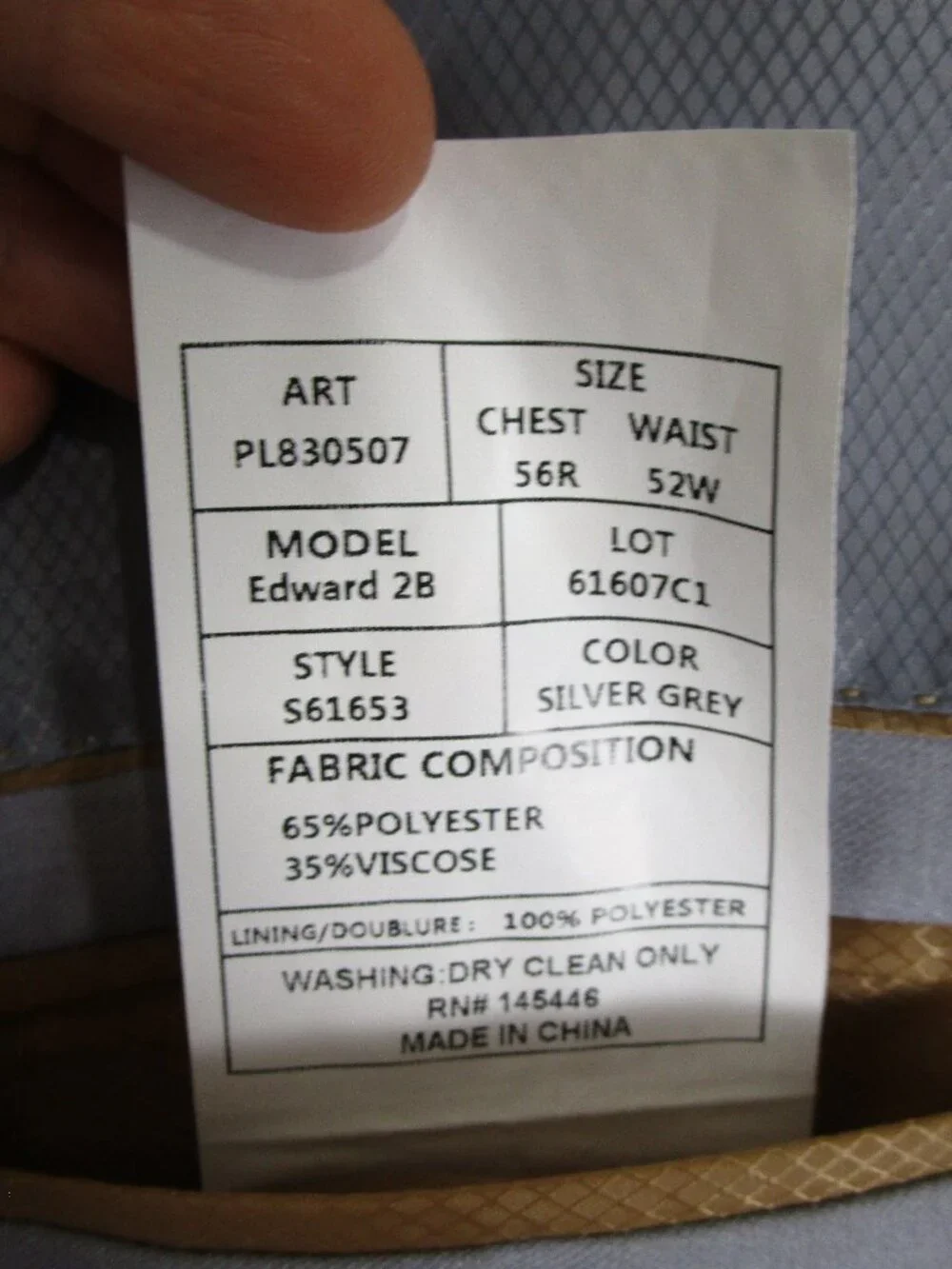 Pierre Loren Big & Tall Solid Light Gray Two Button Suit Size 56R Pants 52 X 29
